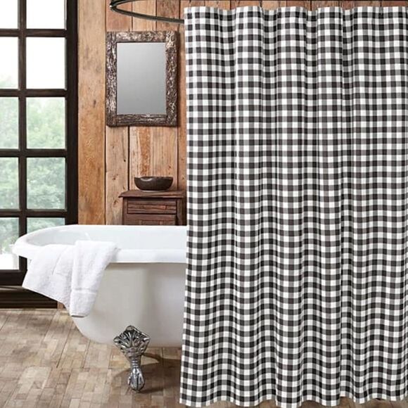 Black and White Buffalo Plaid Shower Curtain - Picture 1 of 1